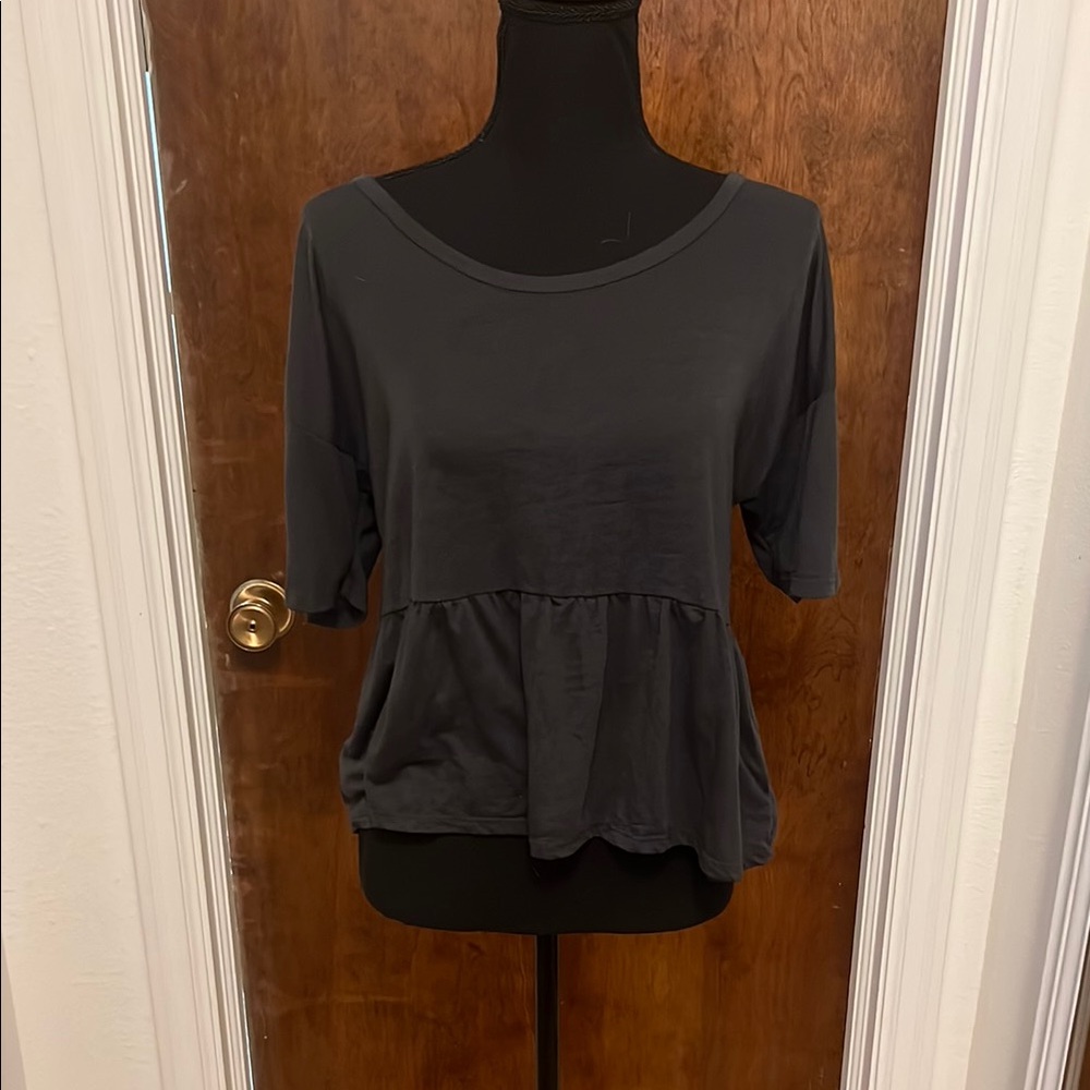 American Eagle Outfitters Gray Peplum Top 3/4 Sleeve